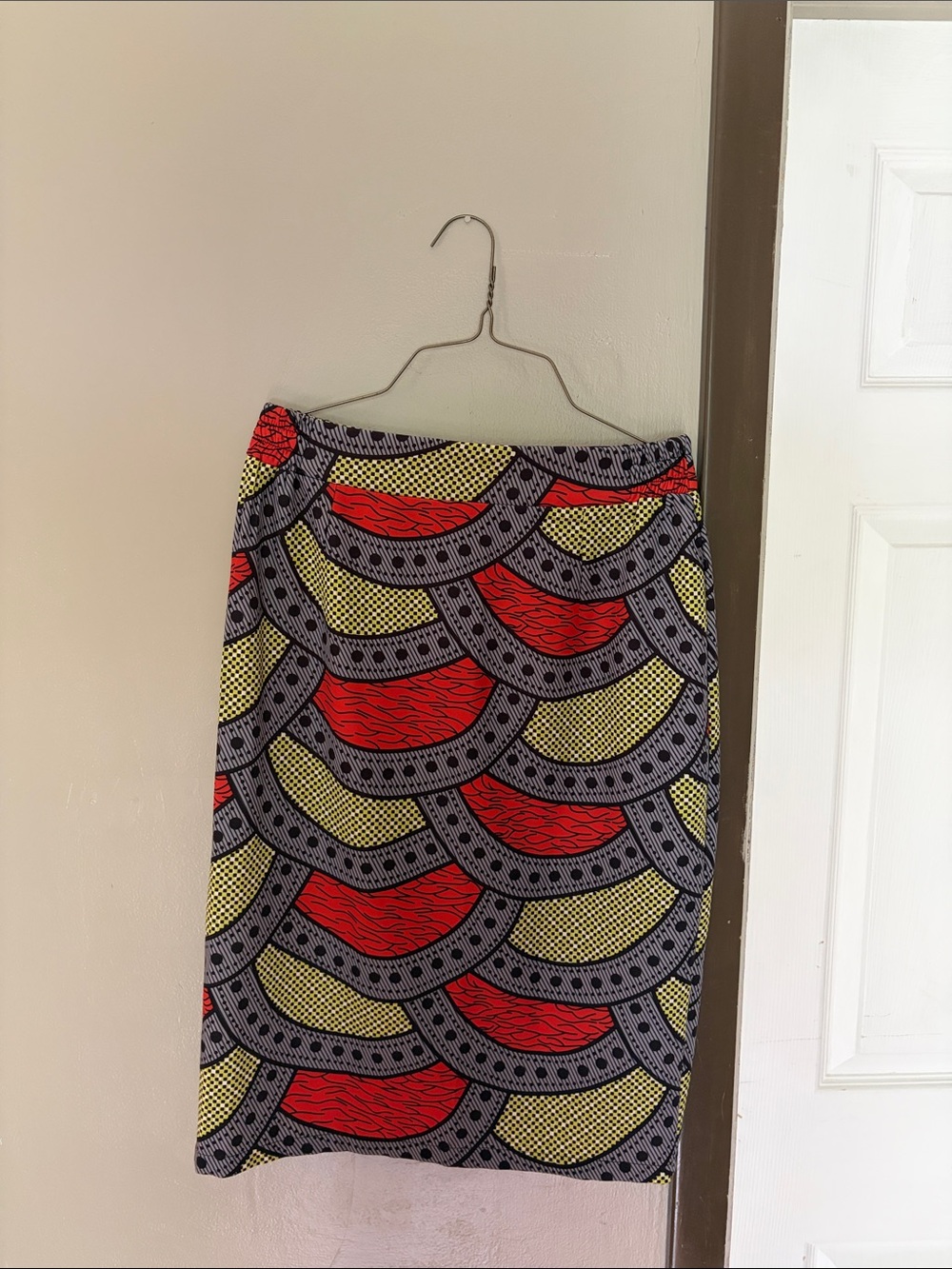 Women's Orange and Light Green Patterned Pencil Skirt
